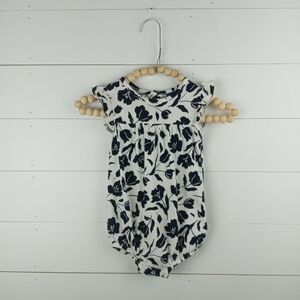 Old Navy girls 18-24 mos white with navy blue floral ruffle romper ruffle